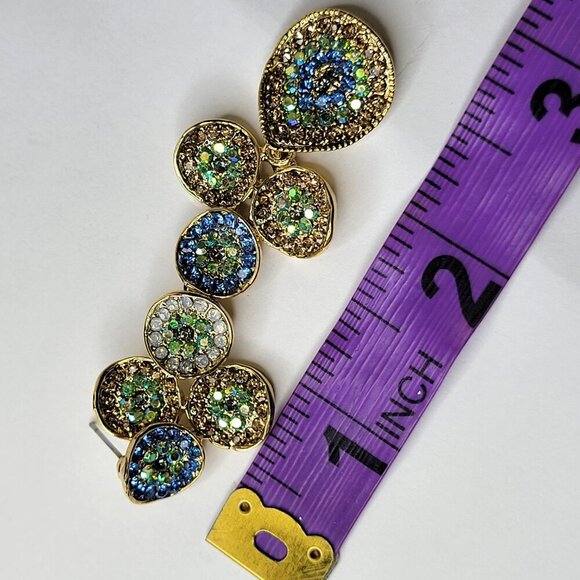 Blue And Green Crystal Long Earrings - Picture 10 of 11